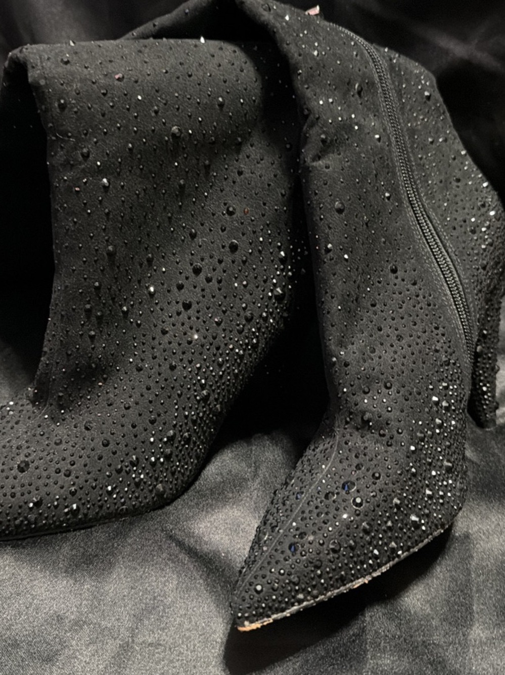 Jessica Simpson Black Rhinestone Suede Pointed Ankle Boots